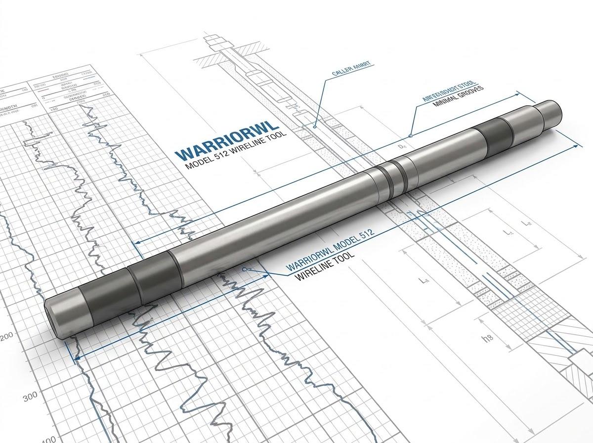 Close-up of a WarriorWL wireline tool over a well-log schematic